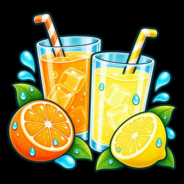 A glass of orange juice beside a glass of water