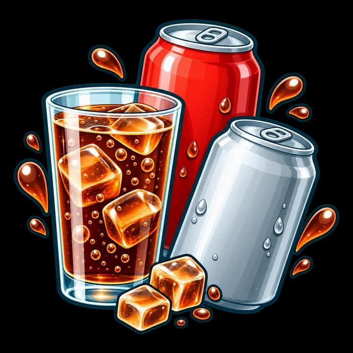 A glass of cola beside a glass of water
