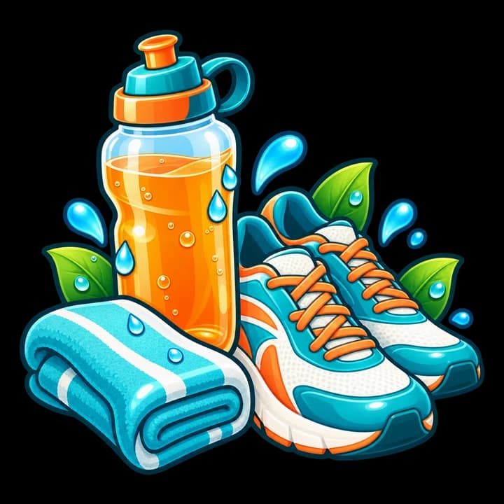A sports drink bottle beside a glass of water