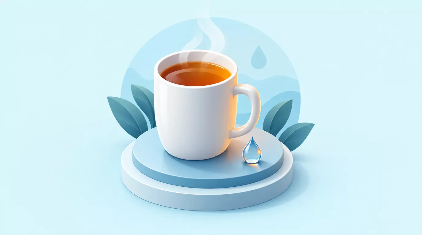 How to stay hydrated without drinking water: a steaming mug of tea beside a small water droplet