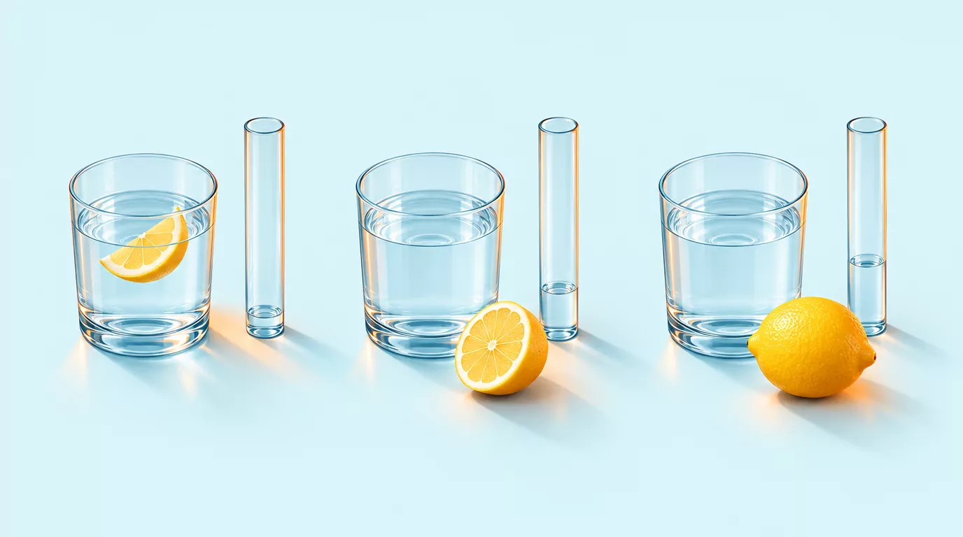 Lemon water vitamin C: a wedge, half a lemon and a whole lemon each fill only a small part of a daily gauge