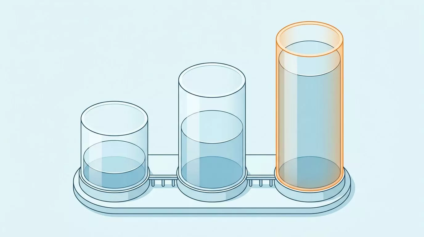 Three water tanks showing how much water is too much next to a normal day and a heavy day of drinking