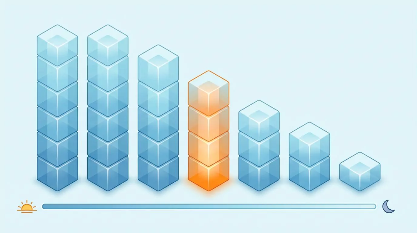 Bar chart of when people drink plain water, tallest in the morning and shrinking from lunch to a low at night