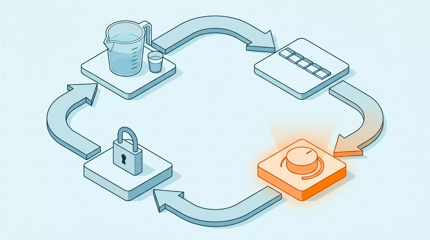 Four step loop: estimate a goal, watch a week, adjust once, then lock the personal water goal