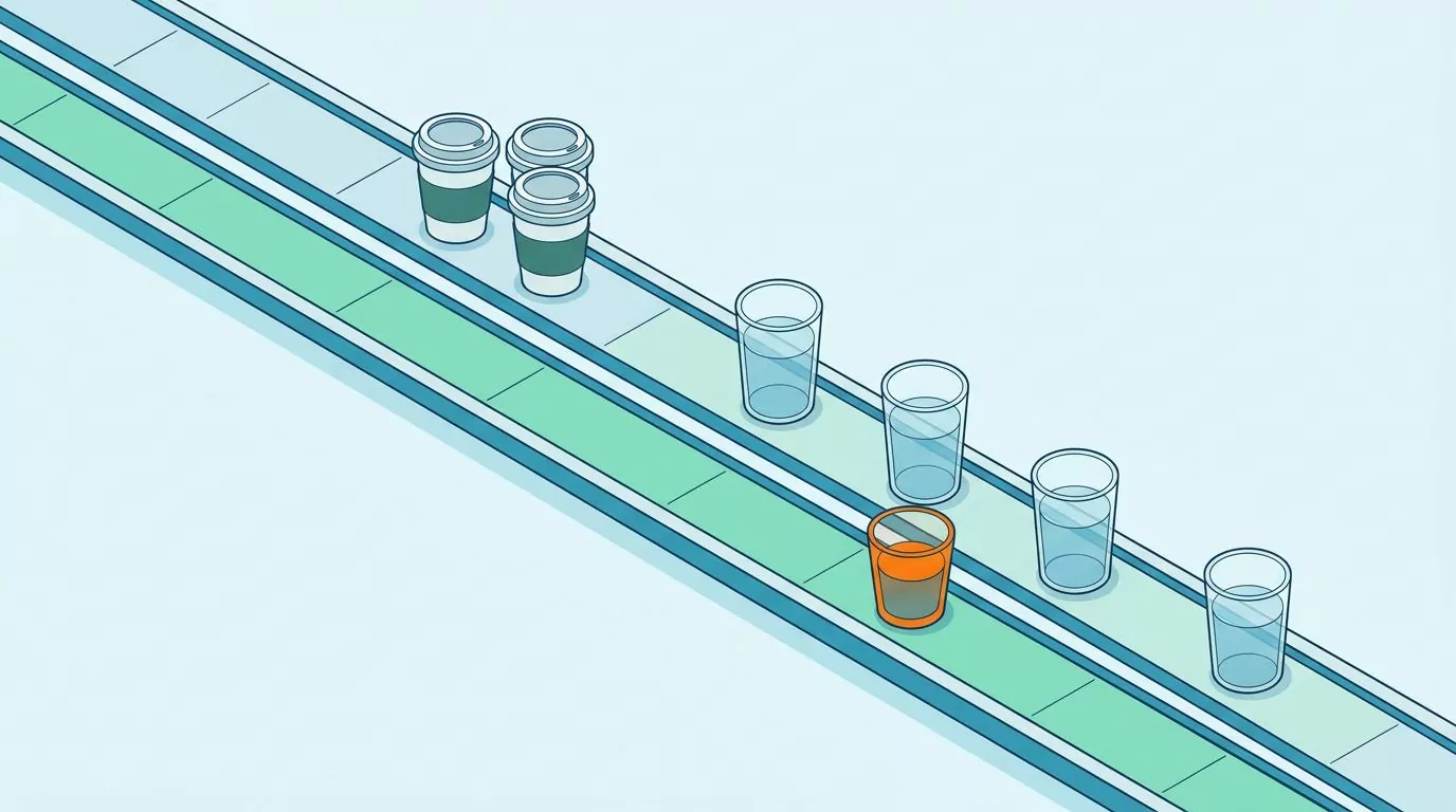 A day timeline with morning coffees on the top lane and glasses of water running alongside on the lower lane